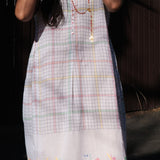MUSLIN JAMDANI//CHECK DRESS, WHITE SLEEVELESS - SAAKI