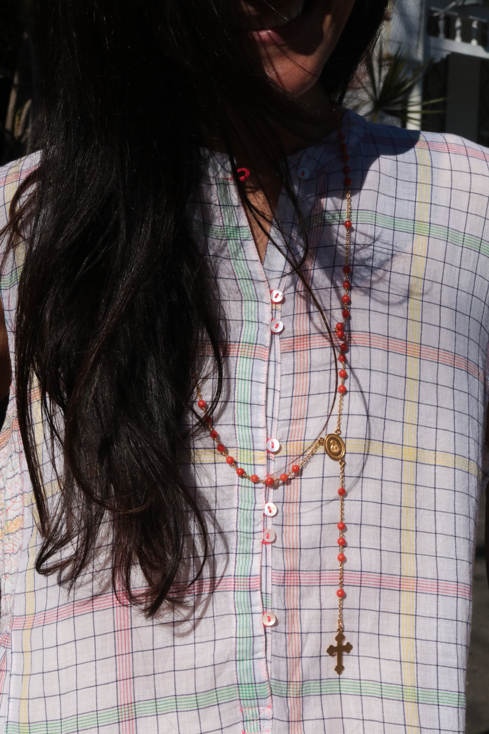 MUSLIN JAMDANI//CHECK DRESS, WHITE SLEEVELESS - SAAKI