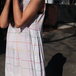 MUSLIN JAMDANI//CHECK DRESS, WHITE SLEEVELESS - SAAKI