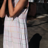 MUSLIN JAMDANI//CHECK DRESS, WHITE SLEEVELESS - SAAKI