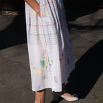 MUSLIN JAMDANI//CHECK DRESS, WHITE SLEEVELESS - SAAKI