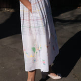 MUSLIN JAMDANI//CHECK DRESS, WHITE SLEEVELESS - SAAKI