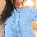 RUFFLE SHIRT DRESS, BLUE - SAAKI
