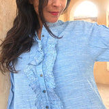 RUFFLE SHIRT DRESS, BLUE - SAAKI