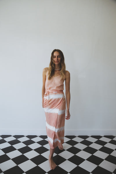 ROSA WRAP SKIRT, LINEN TIE DYE PINK