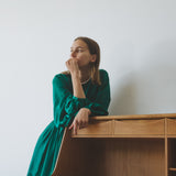 MOSS DRESS, SILK EMERALD GREEN