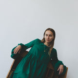 MOSS DRESS, SILK EMERALD GREEN