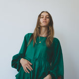 MOSS DRESS, SILK EMERALD GREEN