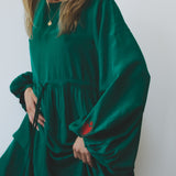 MOSS DRESS, SILK EMERALD GREEN