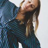 JASMINE DRESS, BLUE PINSTRIPE COTTON