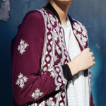 VINTAGE EMBROIDERY BOMBER JACKET, DEEP PURPLE SILK - SAAKI