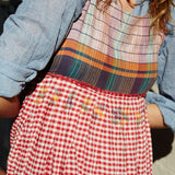 PLEATED MADRAS CHECKED DRESS, RED - SAAKI