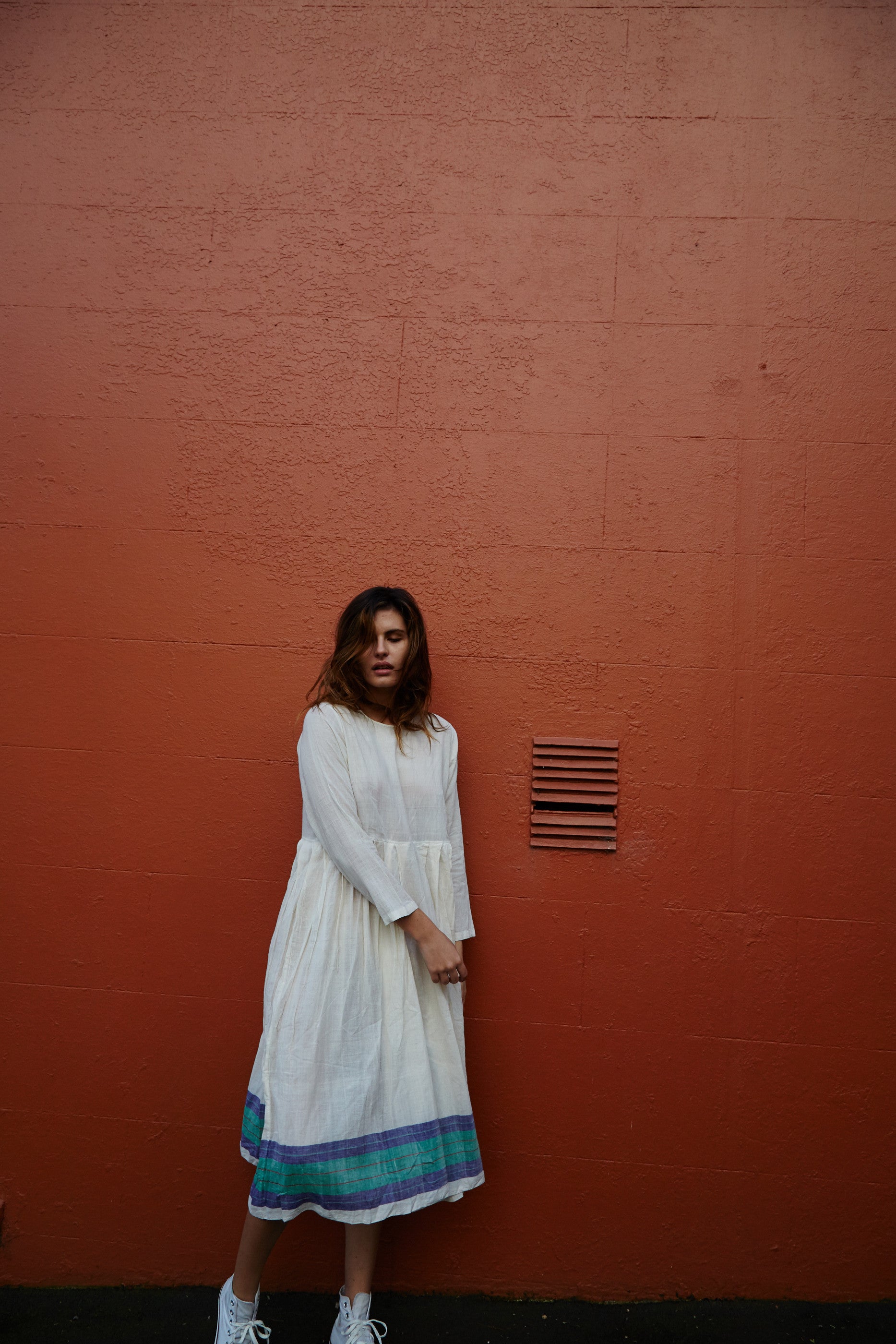 SHEER PLEAT DRESS, ECRU - SAAKI