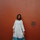 SHEER PLEAT DRESS, ECRU - SAAKI