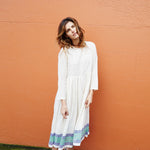 SHEER PLEAT DRESS, ECRU - SAAKI