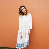 SHEER PLEAT DRESS, ECRU - SAAKI