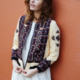 VINTAGE EMBROIDERY BOMBER JACKET, LIME YELLOW SILK - SAAKI