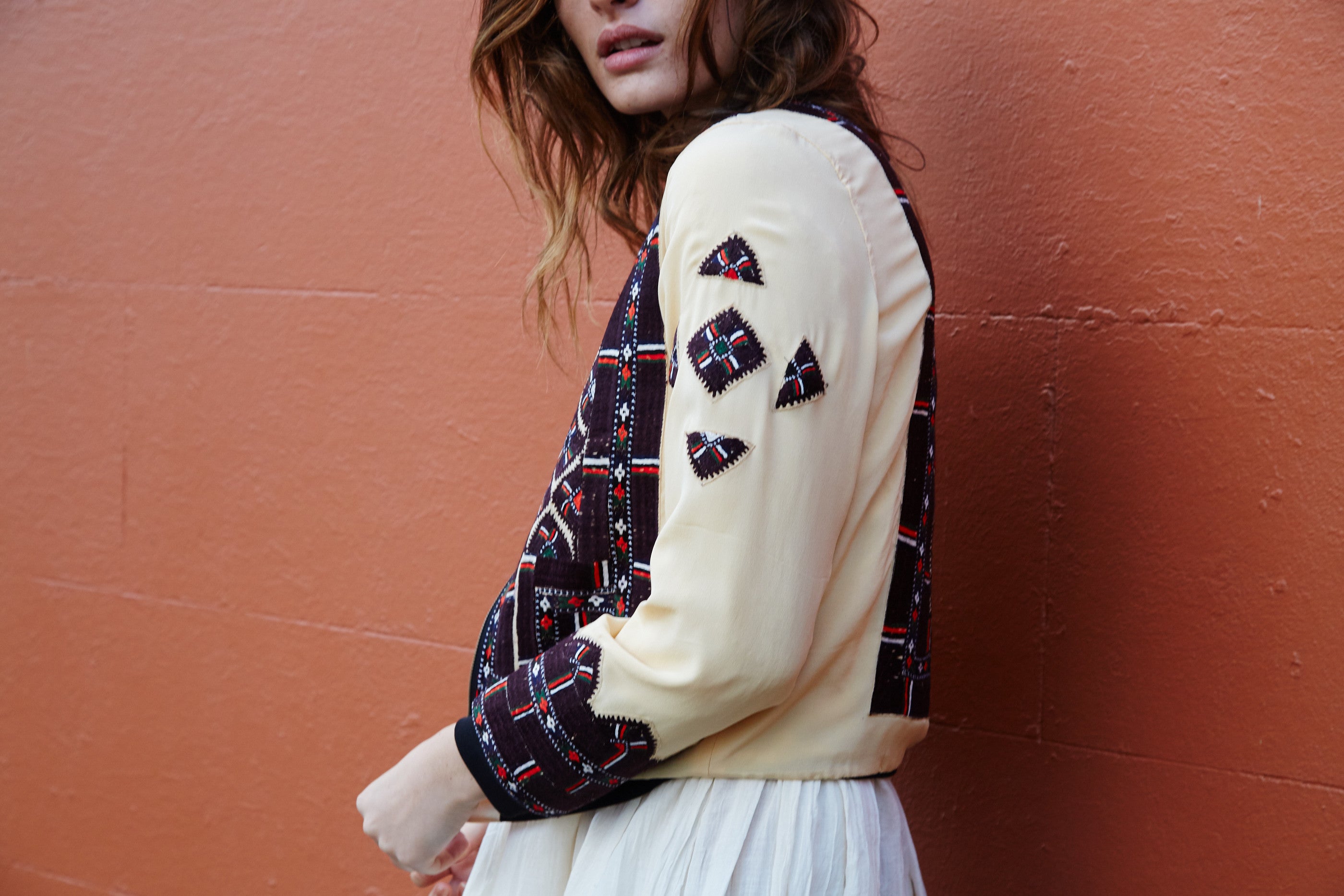 VINTAGE EMBROIDERY BOMBER JACKET, LIME YELLOW SILK - SAAKI
