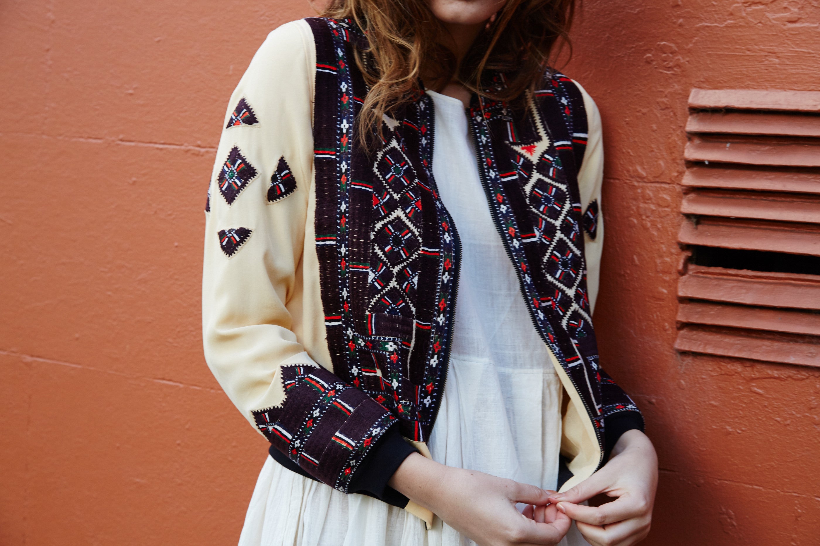 VINTAGE EMBROIDERY BOMBER JACKET, LIME YELLOW SILK - SAAKI