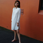 RUCHED CUFF SHIRT DRESS, ECRU - SAAKI