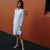 RUCHED CUFF SHIRT DRESS, ECRU - SAAKI