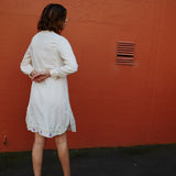 RUCHED CUFF SHIRT DRESS, ECRU - SAAKI