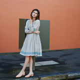 MADRAS CHECKED PLEAT DRESS, BROWN/WHITE - SAAKI