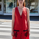 PATNA VEST, RED RAW SILK