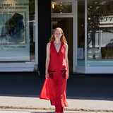 PATNA VEST, RED RAW SILK
