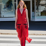PATNA VEST, RED RAW SILK