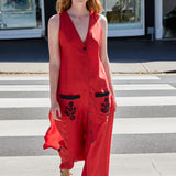 PATNA VEST, RED RAW SILK
