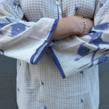 MAHI MAXI KAFTAN, IVORY // INDIGO JAMDANI COTTON