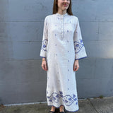 MAHI MAXI KAFTAN, IVORY // INDIGO JAMDANI COTTON