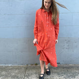 ZINNIA SHIRT DRESS, POLKA BURNT ORANGE JAMDANI