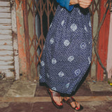 AMBER PLEATED SKIRT, INDIGO BANDHINI COTTON SILK