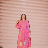 ARA DRESS, JAMDANI PINK COTTON