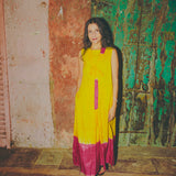 MAJA DRESS, GOLD//FUCHSIA SILK