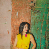 MAJA DRESS, GOLD//FUCHSIA SILK