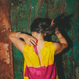 MAJA DRESS, GOLD//FUCHSIA SILK