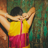 MAJA DRESS, GOLD//FUCHSIA SILK