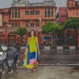 RAINBOW DRESS SLEEVELESS, GOLD // MULTICOLOR SILK