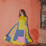 RAINBOW DRESS SLEEVELESS, GOLD // MULTICOLOR SILK