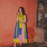 RAINBOW DRESS SLEEVELESS, GOLD // MULTICOLOR SILK