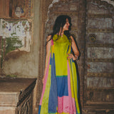 RAINBOW DRESS SLEEVELESS, GOLD // MULTICOLOR SILK