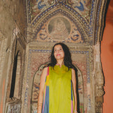 RAINBOW DRESS SLEEVELESS, GOLD // MULTICOLOR SILK