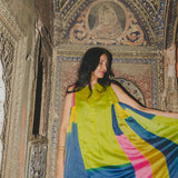 RAINBOW DRESS SLEEVELESS, GOLD // MULTICOLOR SILK