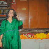 VERA KAFTAN DRESS, GREEN SILK