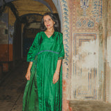 VERA KAFTAN DRESS, GREEN SILK