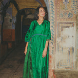VERA KAFTAN DRESS, GREEN SILK
