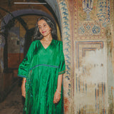 VERA KAFTAN DRESS, GREEN SILK